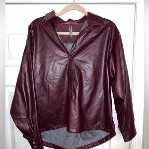 Anthropologie Dark Purple Faux Leather Shirt